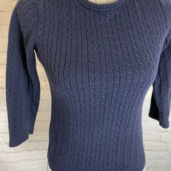 The Limited 3/4 Sleeve Navy Ribbed Sweater with Partial Zip Back - Picture 2 of 8